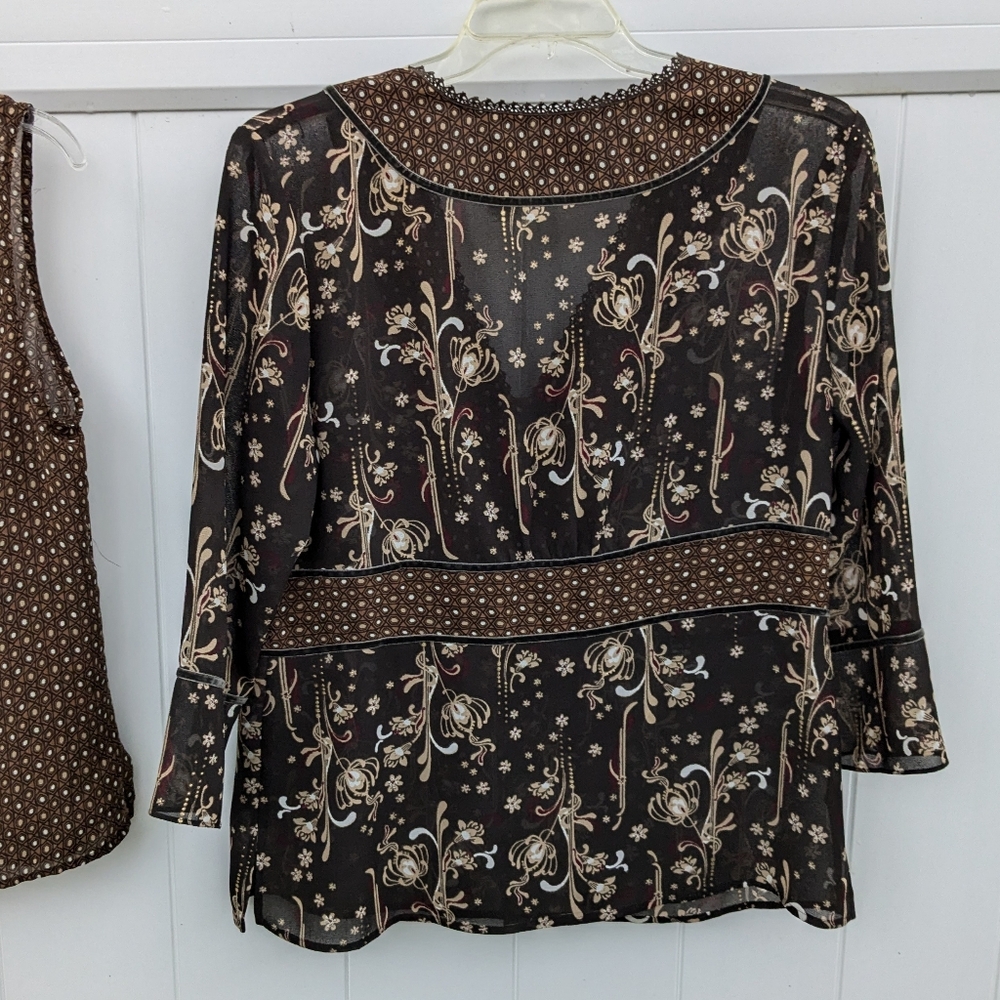 2 Pieces Emma James Blouse & Tank Set Brown Floral Size 16 Business or Dress EUC - Picture 8 of 12